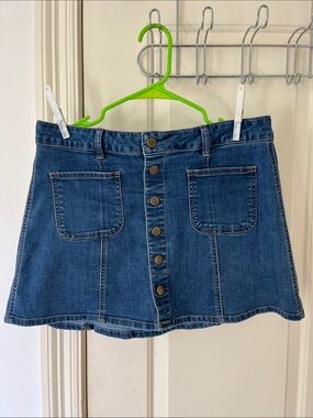 Altar'd State Dark Blue Button-Front A-Line Denim Skirt